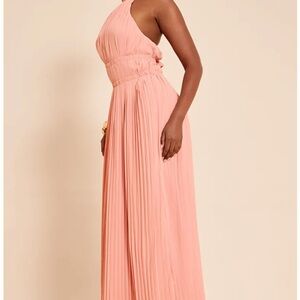 Pleated Halter Maxi Dress- Blush
